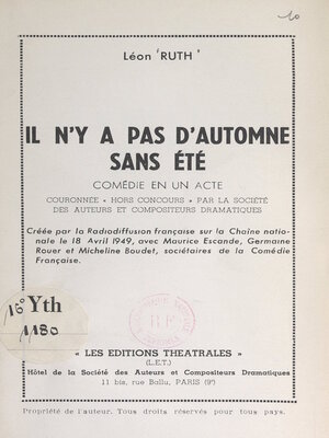 cover image of Il n'y a pas d'automne sans été